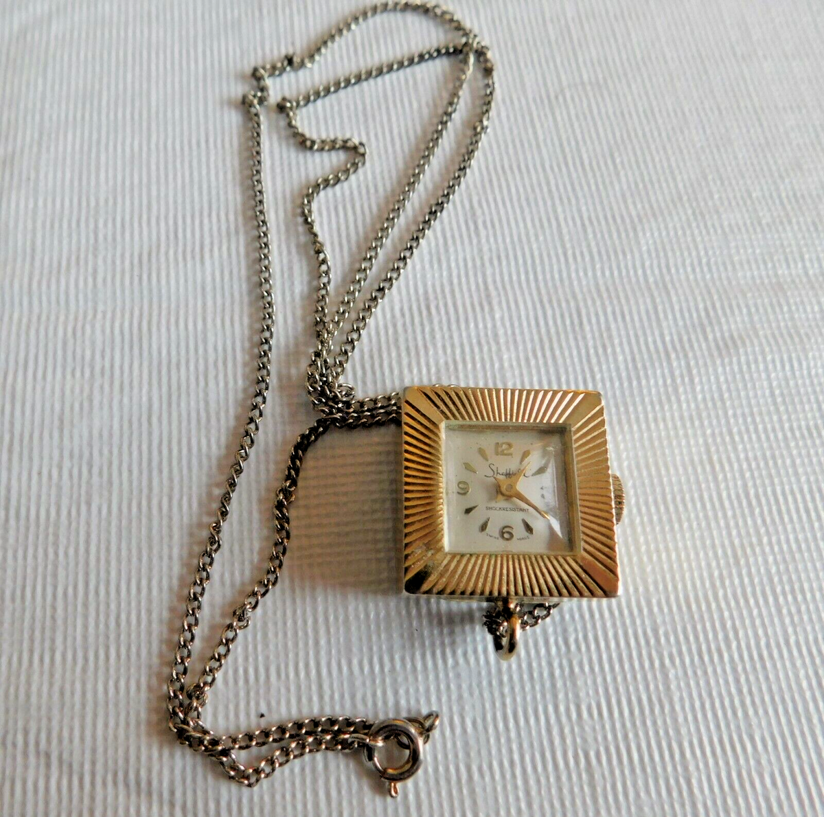 VINTAGE SHEFFIELD SWISS MADE 1J PENDANT POCKET WATCH W/CHAIN 