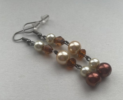Black Plated Long Dangle Beaded Earrings - *7 Colour Choices* - Picture 5 of 12