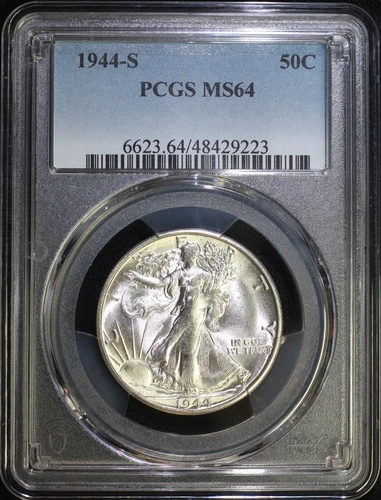 1944 S Walking Liberty Silver Half Dollar PCGS MS64 Lustrous Coin
