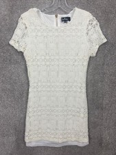 Lulus Womens Dress Small White Cream Lacy Lined Short Straight Stretch