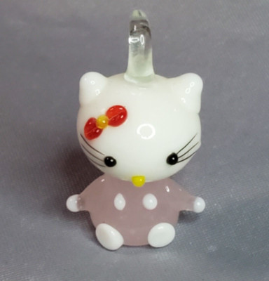 Hello Kitty Lampwork Glass Pendant Bean Figurine Charm 1 inch Pink