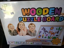 Wooden Puzzle Board Magnetic Letters Numbers Animals Set 16   x12    Not Complete
