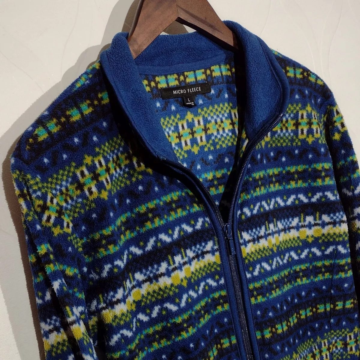 Crazy Pattern Funky Patterned Fleece Jacket Size L Womens Blue