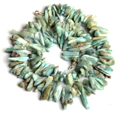 Natural Gem Larimar 11 to 14 mm Size Elongated Chip Beads Necklace 17.5''