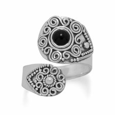 Oxidized Black Onyx Wrap Ring 925 Sterling Silver