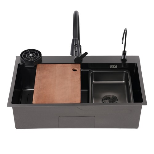 Lavello Cucina Acciaio Inox 304 Lavello Rettangolare con Rubinetto Estraibile Nero - Foto 14 di 24