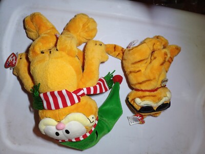 Lot of 2 Garfield TY Beanie Babies ''I've been nice'' & Cool Cat Garfield Movie