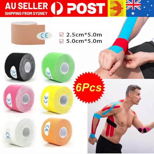 6x Athletic Elastic Physio Sports Kinesiology Rock Tape Muscle Bandage 5cmx5m AU - Picture 2 of 32