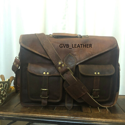 Handgefertigte Vintage-Laptop-Aktentasche aus echtem Leder für Erwachsene Kur...