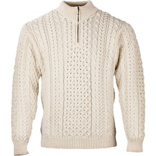 Mens Zip Neck Merino Wool Jumper By Aran Mills - Cream