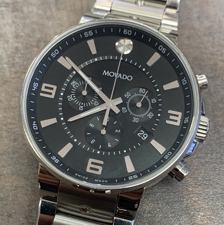 movado se pilot chronograph black dial men's watch