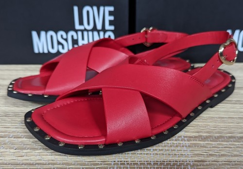 Love Moschino Sandalias Mujer Planas 37(4UK) - Tachonado, Cuero Superior e Interior - Imagen 2 de 16