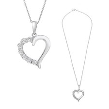 Sterling Silver Necklace w/ CZ Stones Open Heart Pendant