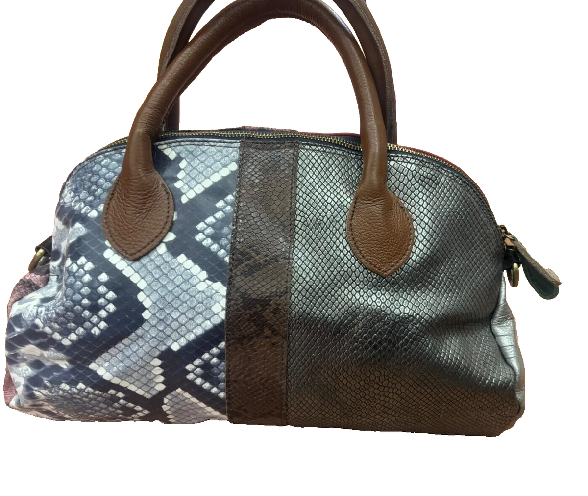 EBARRITO Borsa a bauletto in pelle con tracolla fantasia pitonata