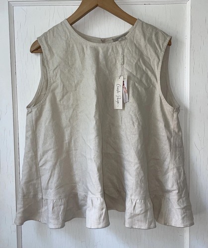 Charlie Paige L Linen Blend Button Sleeveless Top Lagenlook Open Back New NWT