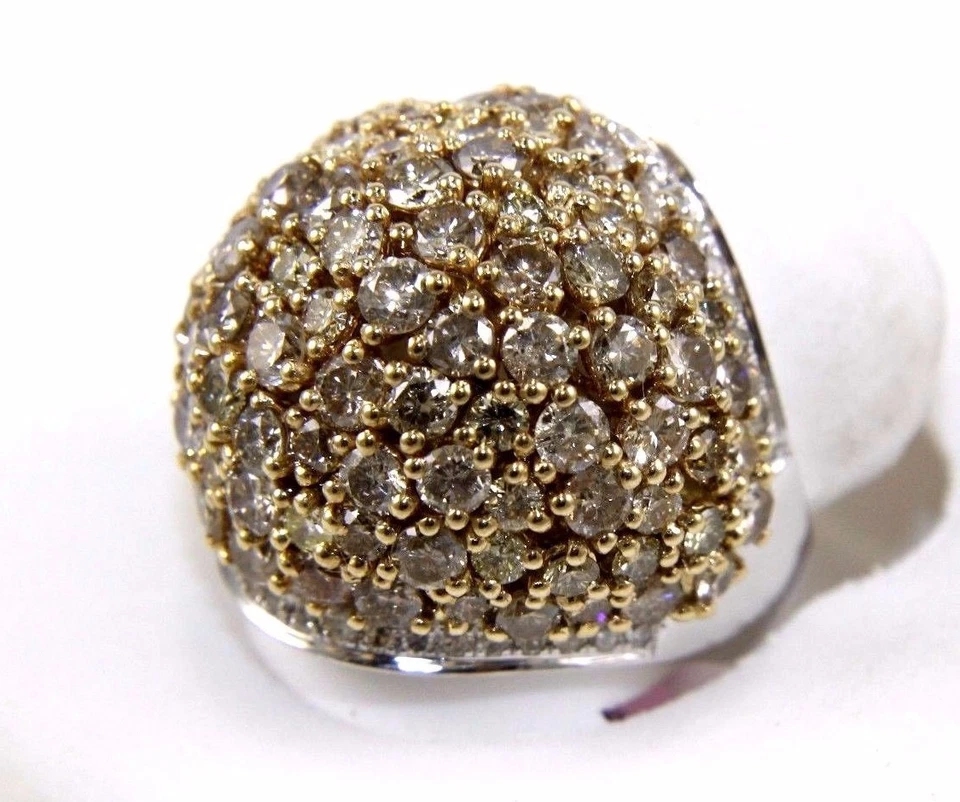 Natural Round Brown Diamond Cluster Wide Dome Ring Band 14k White Gold 5.73Ct - Image 3 of 4
