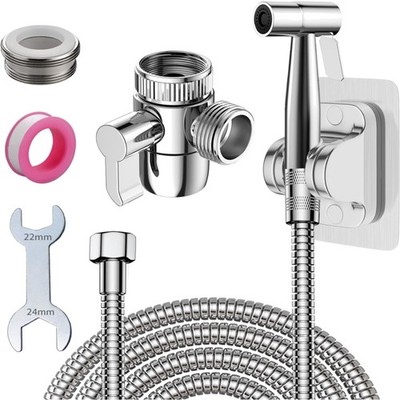 Bidet Handbrause WC Set 2M Edelstahl Duschkopf 3-Wege Wasserhahn Zubehör