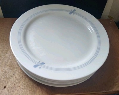 5 Speiseteller, Kahla, weißes Porzellan mit 3 blauen Streifen + Tropfen,Ø 23,5cm