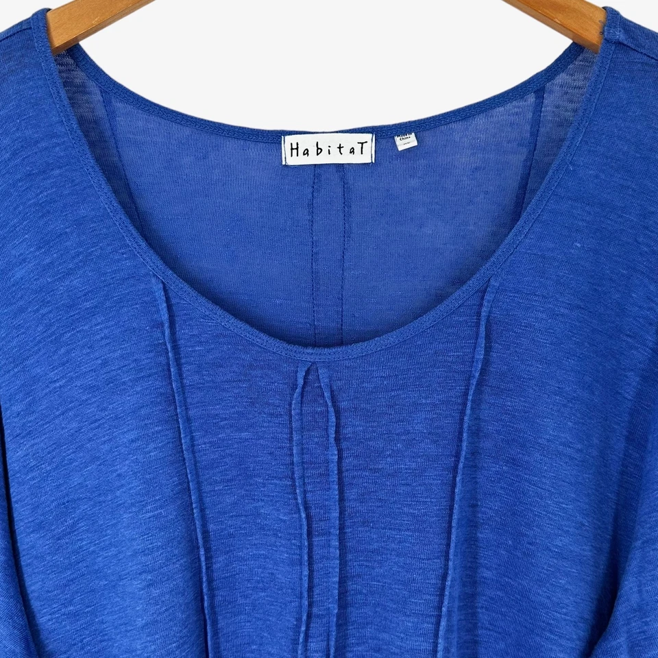 Suéter Habitat azul real 100 % lino tejido cuello redondo para mujer talla XL Foto 3 de 4