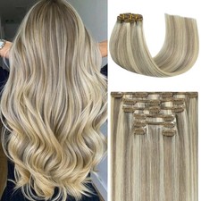 Honsoo Real Hair Extensions Mixed Bleach Blonde 20inch 70g 7pcs Clip In Human...