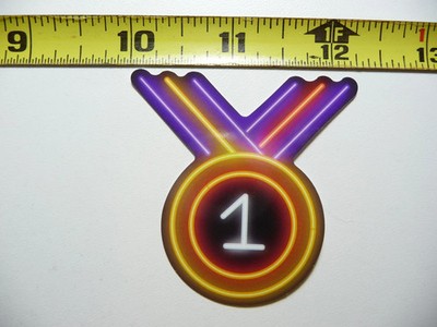 WINNER WINNING #1 MEDAL SMALL STICKER DECAL NEON STYLE FUN FUNNY SCRAPBOOKING