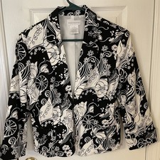 Women s Worthington Black White Floral Print Lined Blazer Sz 8 Used
