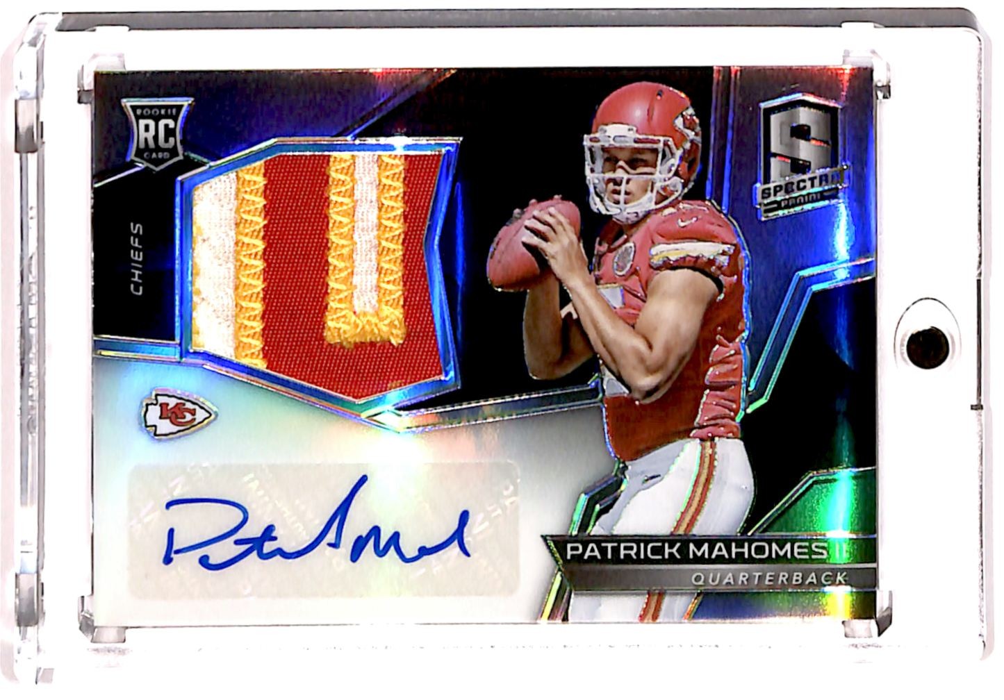 2017 Panini Specta RPA PLAYER WORN Prizm 31/99 Patrick Mahomes Rookie Auto BB2