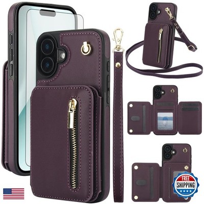 Asuwish iPhone 16 Plus 6.7'' RFID Wallet Case Dark Purple with Screen Protector