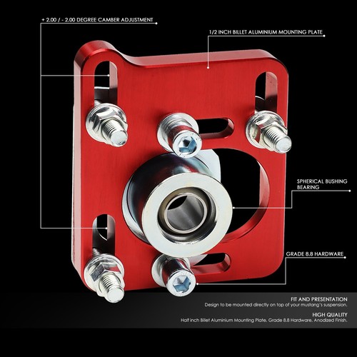 PAIR +/-2.5 ADJUSTABLE FRONT CAMBER CASTER PLATES FOR 94-04 FORD MUSTANG RED - Picture 2 of 5
