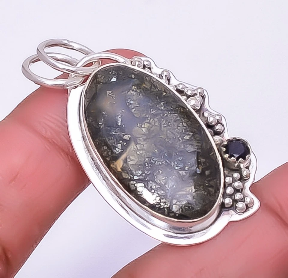 Marcasite - Callahan Mine & Black Onyx 925 Sterling Silver Pendant 1.56" P_22_7 - Image 3 of 4