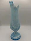 Vintage Glass Moon And Star Swung Stretch Vase Blue Slag