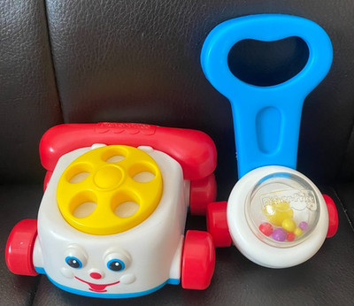 1996 McDonald s Fisher Price Mini Chatter Phone & Corn Popper Happy Meal Toys