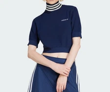 adidas Originals Crop Turtleneck Short Sleeve Knit Top JC7680 - Night Indigo