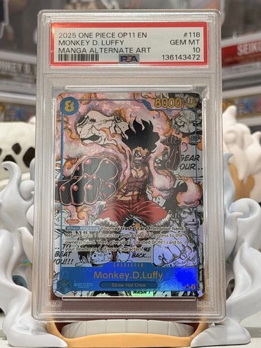 2025 One Piece OP11-118 Monkey D. Luffy Manga Alt Art PSA 10
