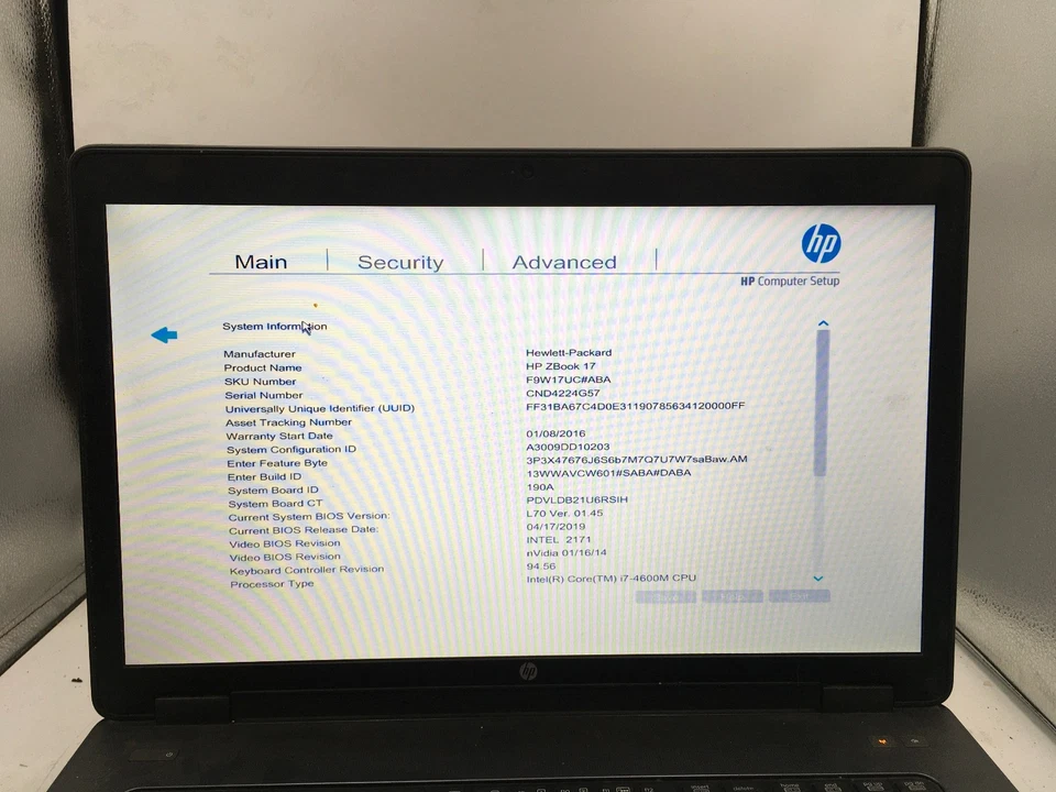 HP ZBOOK 17 - BOOTS TO BIOS - INTEL I7 4600M - 4GB RAM - 17" - READ DESCRIP - BB - Image 2 of 4