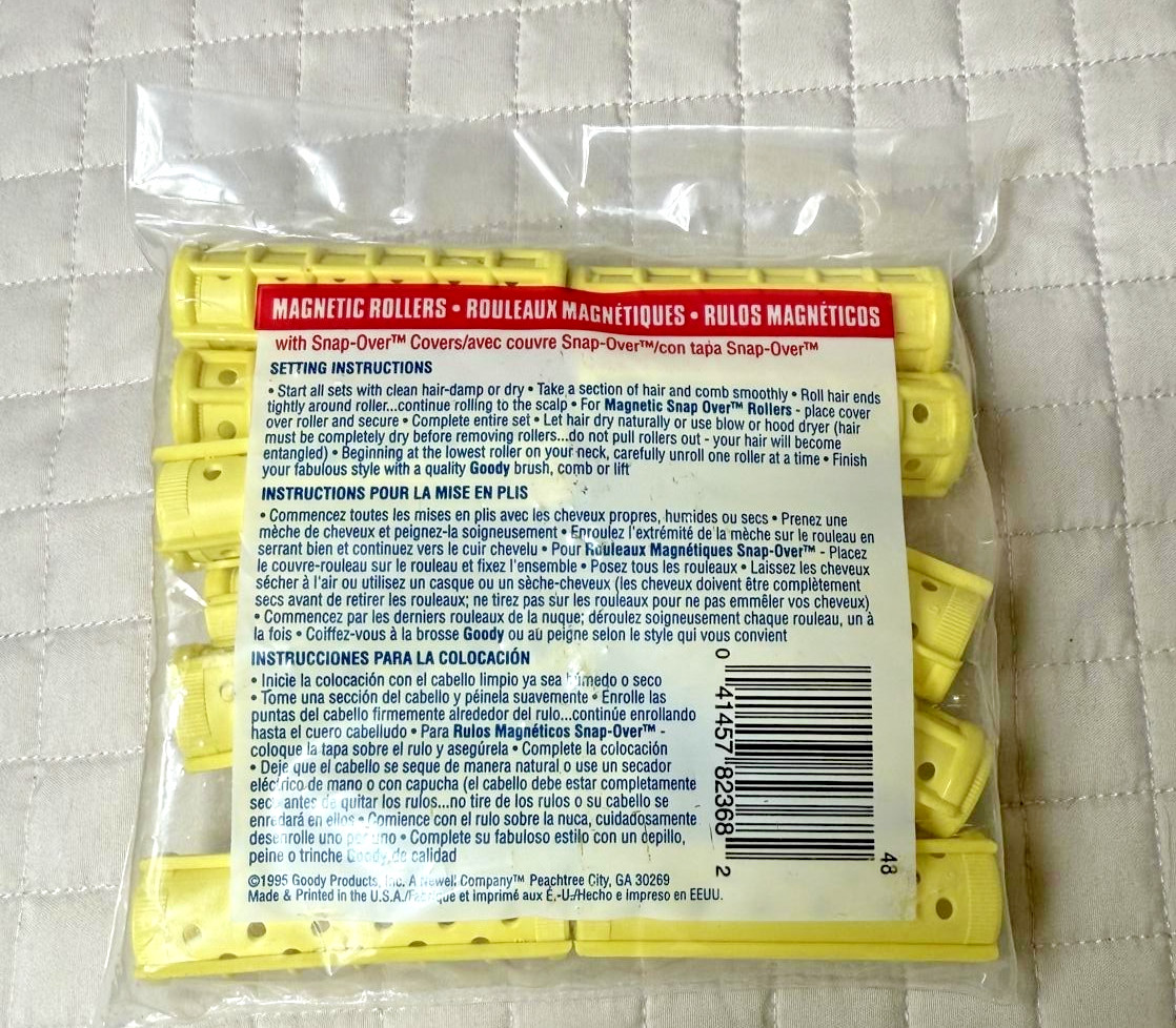 Vintage Goody Snap Over Magnetic Rollers MEDIUM Hair Curlers 12pc 82368 YELLOW