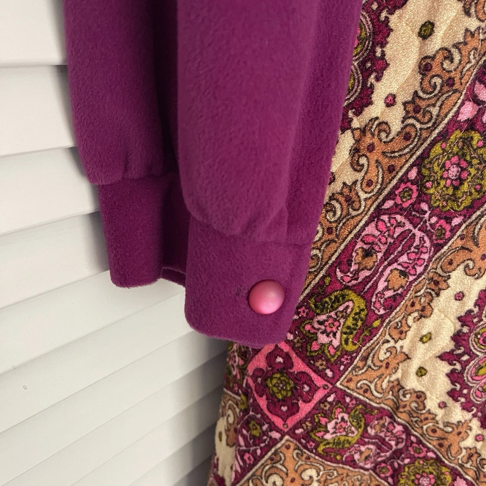 Maxi Vestido de Colección Años 70 Evelyn Pearson Lounge Acolchado Terciopelo Fucsia Manga L Talla 8 Foto 3 de 4