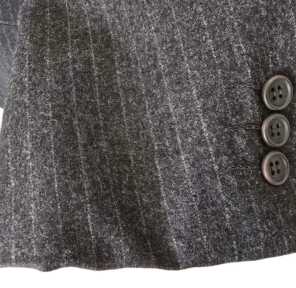 Vtg Giorgio Armani Flannel Suit 41S 34x29 Charcoal Pinstripe Ticket Pocket 40s - Image 4 of 4