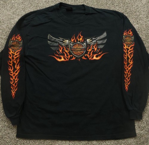 Harley Davidson Flames XL Fire de colección manga larga rara