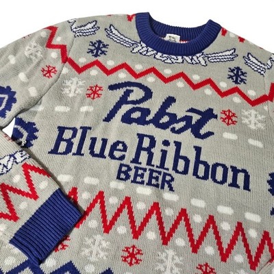 Pabst Blue Ribbon Sweater Mens Large Gray Excellent Ugly Christmas Beer PBR
