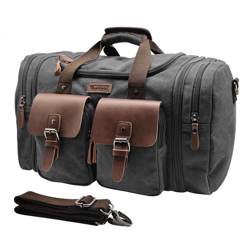 CANVAS & LEATHER TRIM DUFFEL BAG / WEEKENDER OVER-NIGHT TRAVEL… at eBay