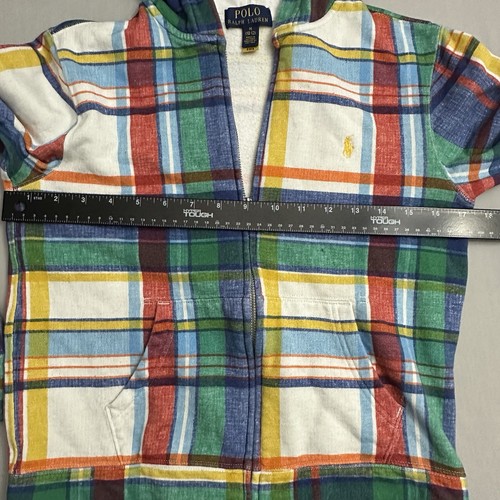 Polo Ralph Lauren Plaid Full Zip Hoodie Boys Medium M 10-12 Madras Print Shirt - Picture 8 of 21