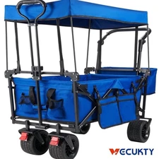 Collapsible Garden Wagon Cart with Removable Canopy Blue
