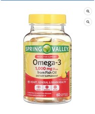 Spring Valley Omega-3 Fish Oil 1000mg   Heart Health Softgels, 60 Count