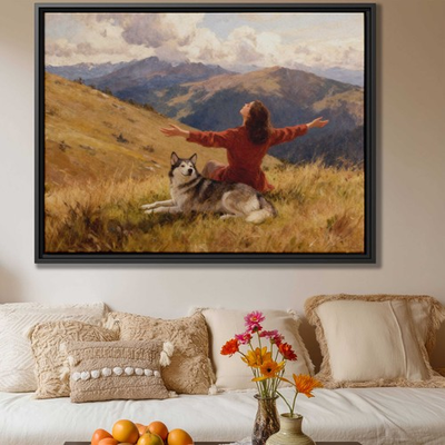 #ad Siberian Husky Oil Painting Wall Art Mountain Dog Canvas Print Living Room Decor $211.11