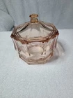 Vtg 5 1/2 "Pink Indiana Glass Concord Pattern Octagon Cvrd Candy Dish Vanity Jar