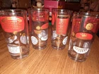 4 Vintage 60s MCM Jeanette Red Gold Highball Cocktail Recipe Glasses ON SALE!