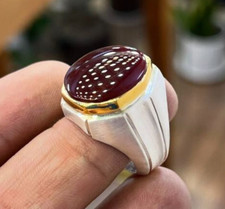 Blood Red Yemeni Aqeeq Ring, 925 Sterling Silver Natural Agate Ring, Shia Ring