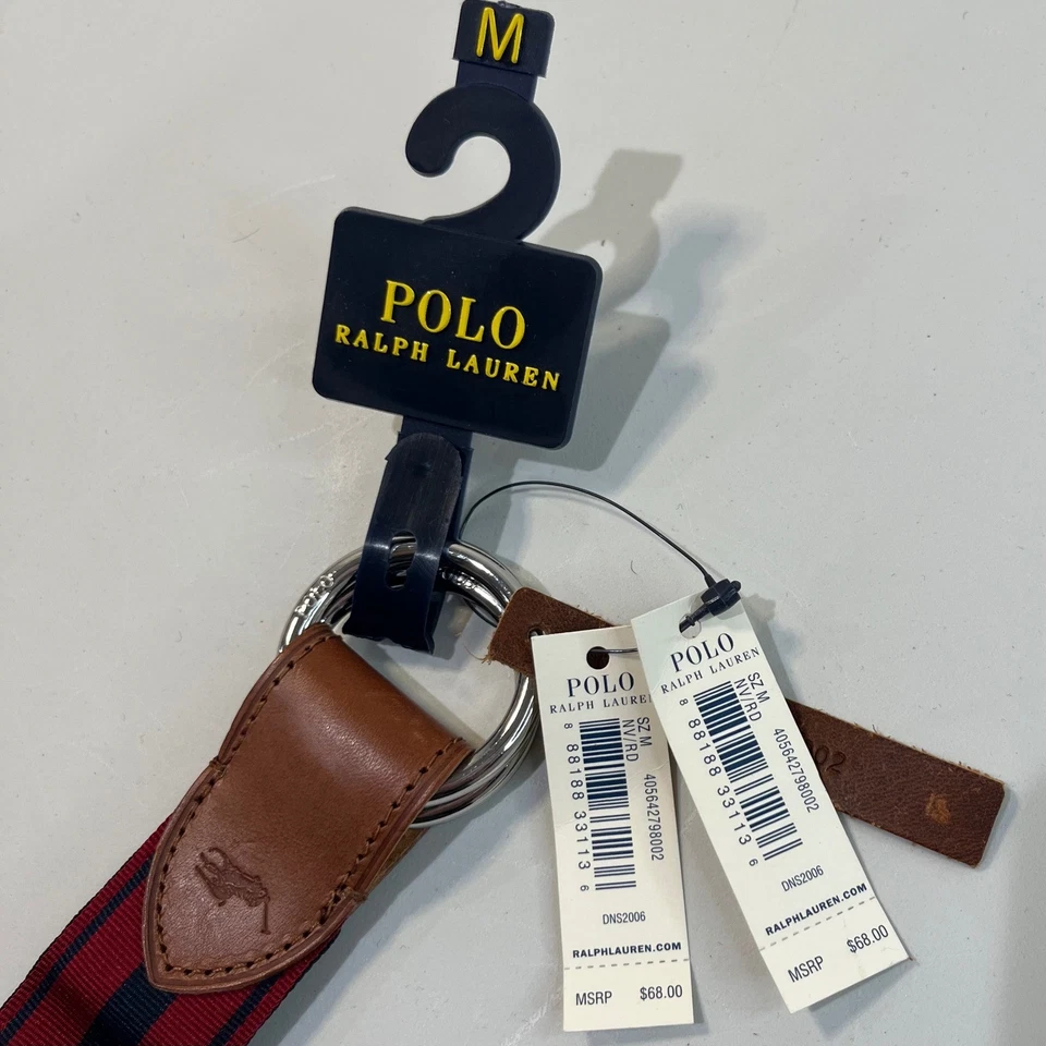 NUEVO Polo Ralph Lauren Para Hombres Rayas D Anillo Web Cinturón M Rojo Azul Marino Reversible Foto 3 de 4