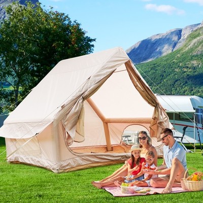 4-6 Person Inflatable Glamping Tent 5-Min Setup 4-Season Waterproof Oxford Tent